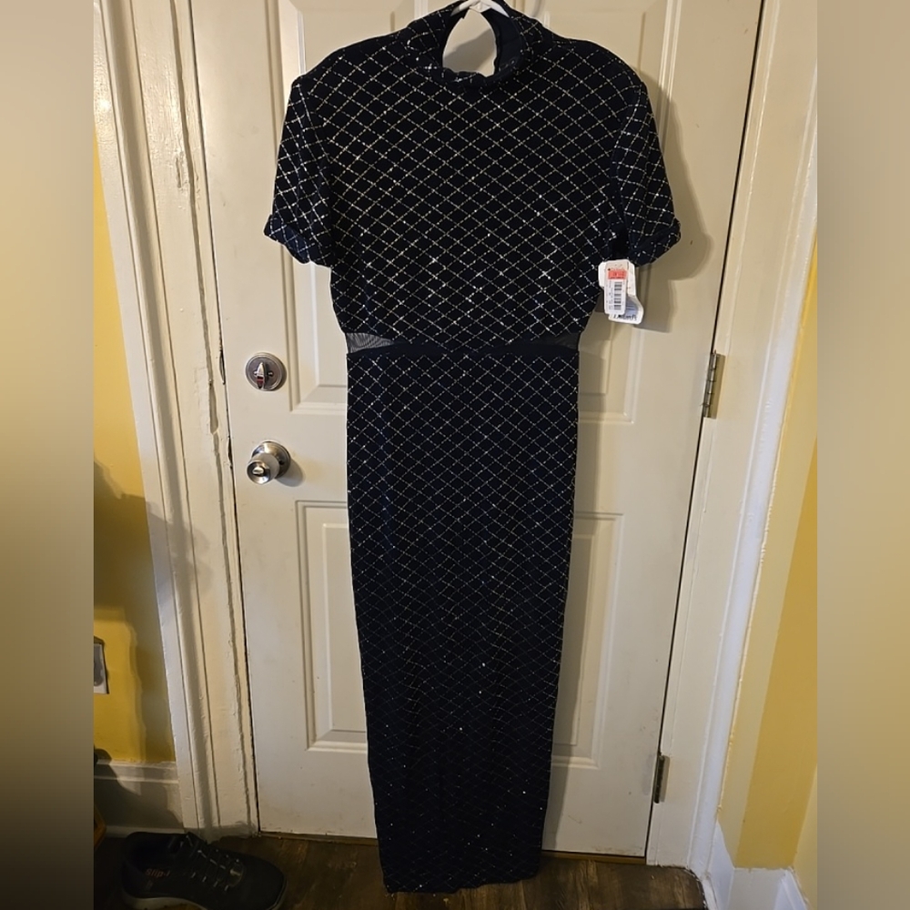 Elegant Navy and Gold Patterned Dress By Night Way